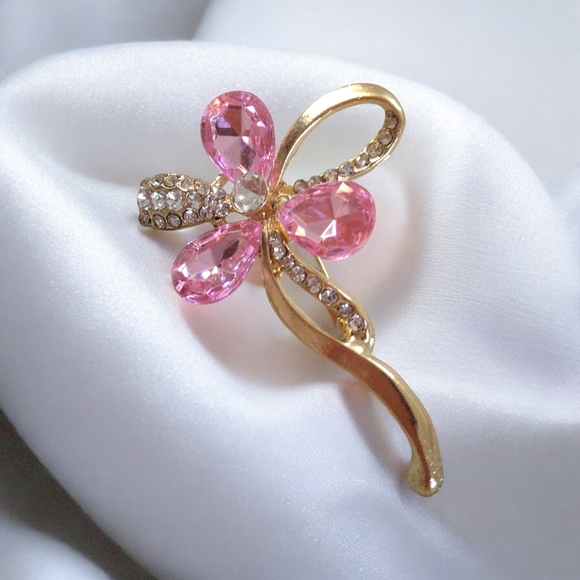 Fittagains Jewelry - Elegant Pink and Gold Floral Brooch